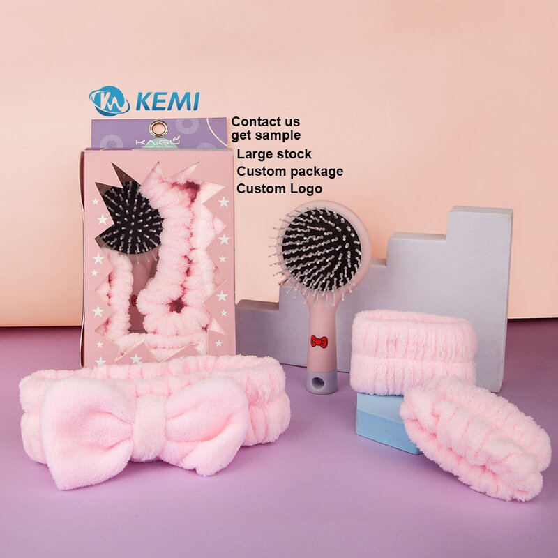 Hair Accessory Set Manufacturer - Wholesale Microfiber Bowtie Headband Wristband Detangling Brush With Mirror