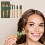 Makeup Brush Set Manufacturer - Professional 10pcs Wooden Handle Soft Synthetic Fiber Face Eye Foundation Blush Tool with Bag
