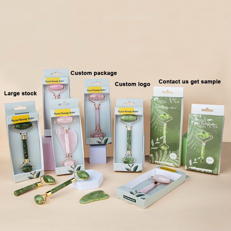 Jade Roller Gua Sha Set Manufacturer - Custom Logo 100% Natural Jade Stone Face Massage Roller for Skin Lifting