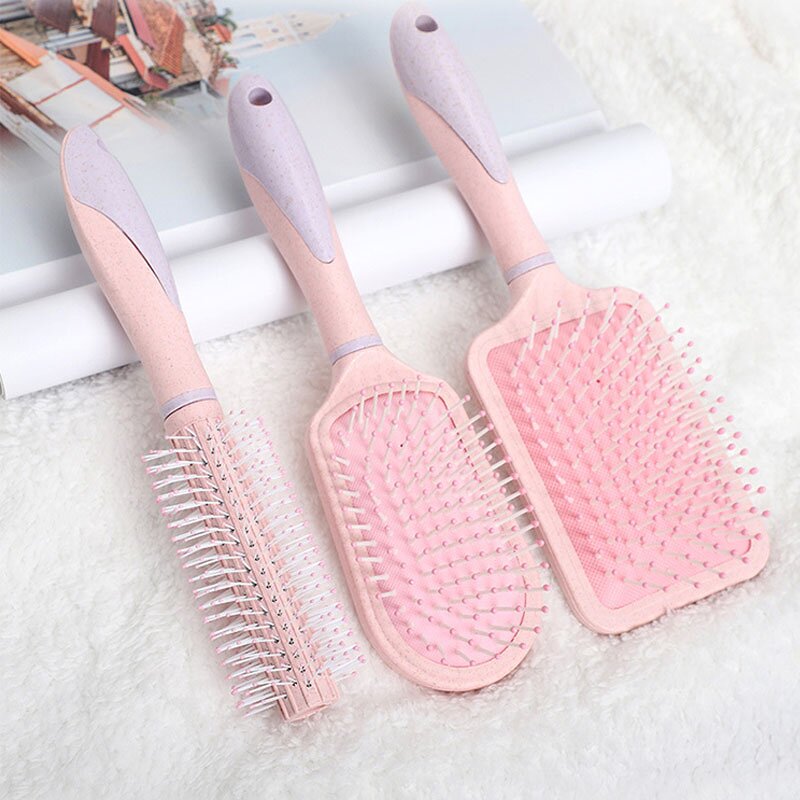 Detangled Hairbrush Manufacturer - Customized Small Paddle Wheat Straw Handle Soft Air Cushion Pain-Free Knots Removing Brush