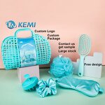 Personal Care Tool Set Manufacturer - Custom Bath Sponge Gift Basket Silicone Hair Comb Satin Scrunchies Silk Eye Mask