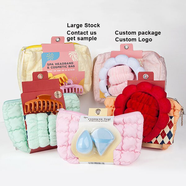 Makeup Tool Set Manufacturer - Custom Package Spa Wrist Washband Hairband Sponge with Travel Washbag