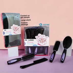 Hair Care Tool Set Manufacturer - Custom 5-piece Wide Tooth Comb Scalp Massage Brush Base Mirror with Gift Box