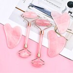 Jade Roller Gua Sha Set Manufacturer - 100% Natural Jade Stone Face Roller Pink Rose Quartz Massage Guasha Facial Beauty Tools