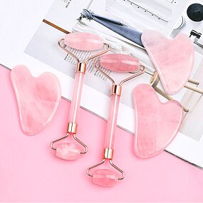 Jade Roller Gua Sha Set Manufacturer - 100% Natural Jade Stone Face Roller Pink Rose Quartz Massage Guasha Facial Beauty Tools