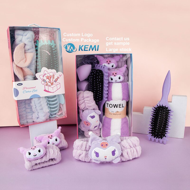 Makeup Face Wash Kit Manufacturer - Custom Birthday Gift Set Headband Wrist Band Comb Clip Beauty Sponge Towel