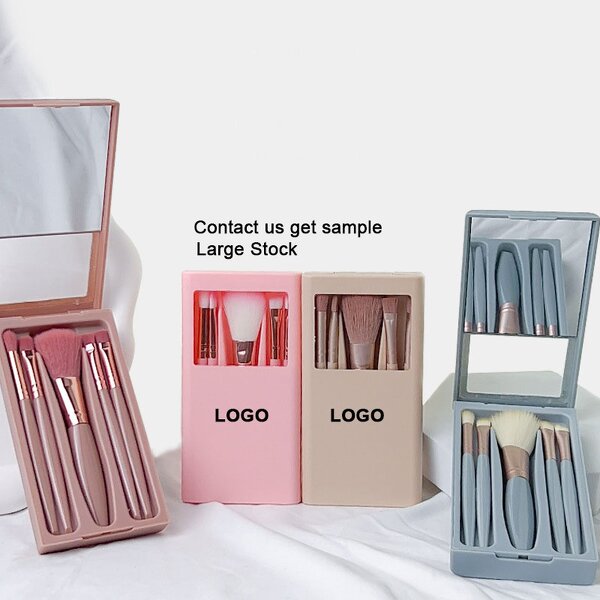 Travel Makeup Brush Set Manufacturer - Hot Selling 5pcs Mini Ultra Soft Synthetic Cosmetic Brushes with Mirror Case