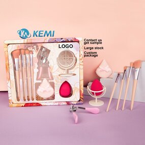 Makeup Tool Kit Manufacturer - Custom Gift Box 8Pcs Synthetic Brush Set Eyelash Curler Powder Puff Beauty Sponge Cosmetics Kit