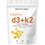 OEM Organic Vitamin D3 K2 Softgel 5000 IU Vitamin D3 + 100 Mcg Vitamin K2 Vegan Health Softgel Capsules