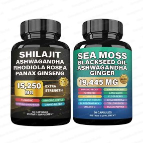 Custom Sea Moss 7000mg Capsules Black Seed Oil Ashwagandha Turmeric Ginger Shilajit 9000 Panax Ginseng MACA