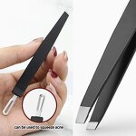 Lash Tweezers Set Manufacturer - New Arrival 2 in 1 Slanted Tip Black & Eyebrow Tweezers with Blackhead Remover