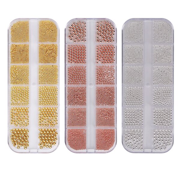 Nail Art Beads Manufacturer - 12 Grids Gold Mixed Size Stainless Steel 3D Caviar Ball Charm