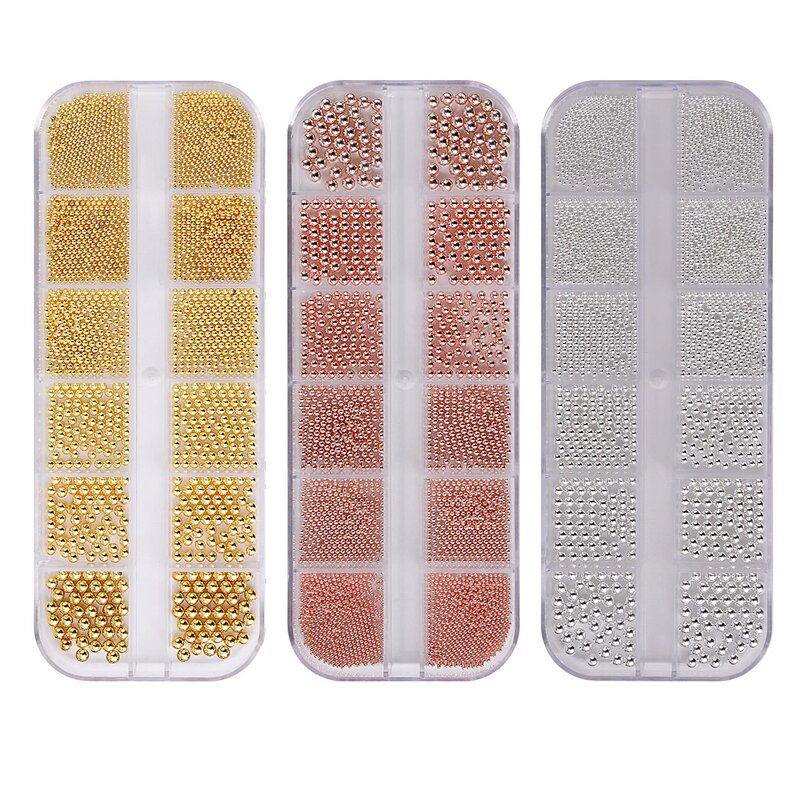 Nail Art Beads Manufacturer - 12 Grids Gold Mixed Size Stainless Steel 3D Caviar Ball Charm