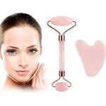 Jade Roller Set Manufacturer - 3Pc Plastic Massager Crystal Heart Gua Sha Board Facial Lifting Tool Faux Rose Quartz
