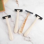 Disposable Razor Manufacturer - Custom Logo Natural Wheat Straw Twin Blades Biodegradable Hotel Shaving Tool