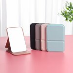 Compact Mirror Manufacturer - Custom Logo Portable Standing Travel PU High Quality Folding White Leather for Makeup