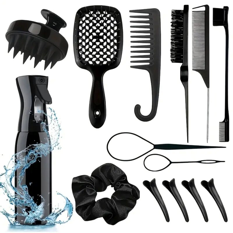Scalp Massager Set Manufacturer - Beauty Salon Hair Care 12pcs Stainless Steel Detangling Brush with Scrunchies