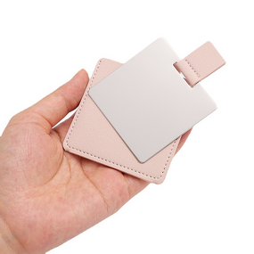 Cosmetic Mirror Manufacturer - Wholesale Pink Square Pu Pocket Embossed Logo Travel Stainless Steel Metal with Leather