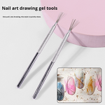 Nail Painting Tool Manufacturer - Stainless Steel Silver 7 Pin Liner Pen Dotting Brush Handle Gel Tool