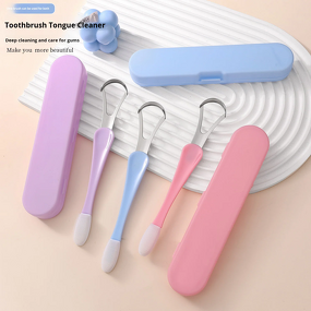 Tongue Cleaner Manufacturer - Hot Selling All-in-one Oral Health Teeth Care Scraper with Soft Bristles Toothbrush for Travel