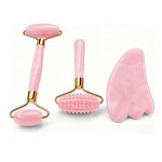Jade Roller Set Manufacturer - 3Pc Plastic Massager Crystal Heart Gua Sha Board Facial Lifting Tool Faux Rose Quartz