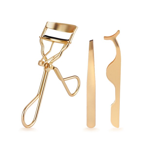 Lash Curler Kit Manufacturer - 3pcs Private Label Stainless Steel Gift Box Rose Gold Applicator Tweezer Set