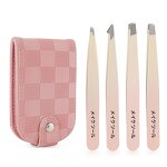 Eyebrows Tweezers Set Manufacturer - Custom Logo 4Pcs Pink Great Precision for Ingrown Hair Splinter Facial Removal