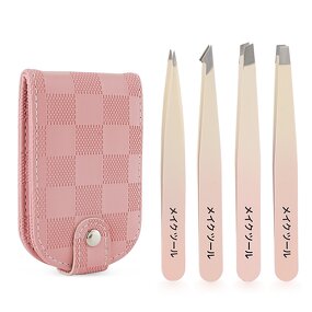 Eyebrows Tweezers Set Manufacturer - Custom Logo 4Pcs Pink Great Precision for Ingrown Hair Splinter Facial Removal