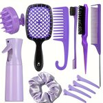 Scalp Massager Set Manufacturer - Beauty Salon Hair Care 12pcs Stainless Steel Detangling Brush with Scrunchies