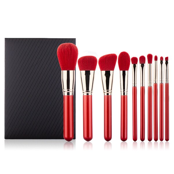 Christmas Makeup Brush Set Manufacturer - 10 Pcs Make up Brushes Kit Red Merry Christmas New Year Portable Brush Set With Gift Box