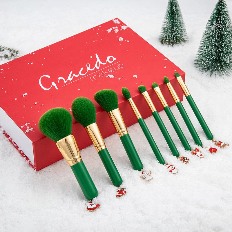Christmas Makeup Brush Set Manufacturer - Best Foundation Green Gold Christmas Gift Private Label Mini Eye Makeup Brush Set
