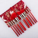 Christmas Makeup Brush Set Manufacturer - 10 Pcs Make up Brushes Kit Red Merry Christmas New Year Portable Brush Set With Gift Box