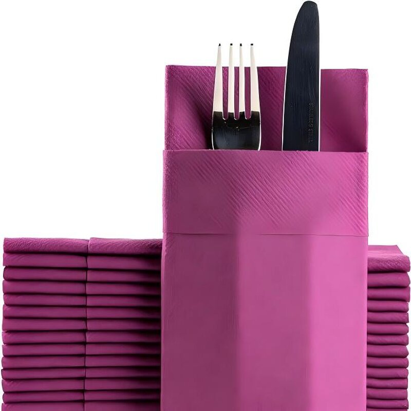 Airlaid Hand Napkins Manufacturer - Disposable Natural Built-in Flatware Pocket 1 Ply Stylish Bag Wedding Dinner Napkin