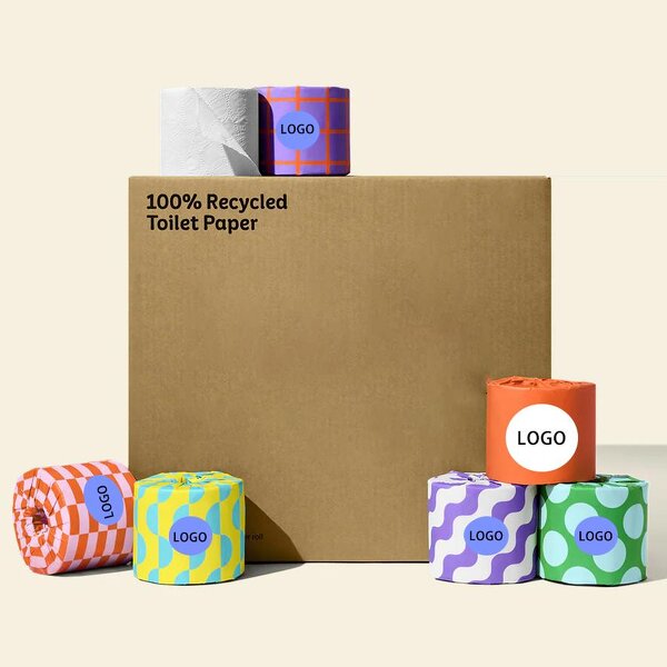 Toilet Paper Roll Manufacturer - 100% Recycle Pulp White Tissue 3 Ply 300 Sheets Custom Embossing Sanitary Paper