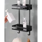 Shower Caddy Manufacturer - Simple Assemble 2-tier Stainless Steel Hanging Storage Rack Over the Door with Hooks