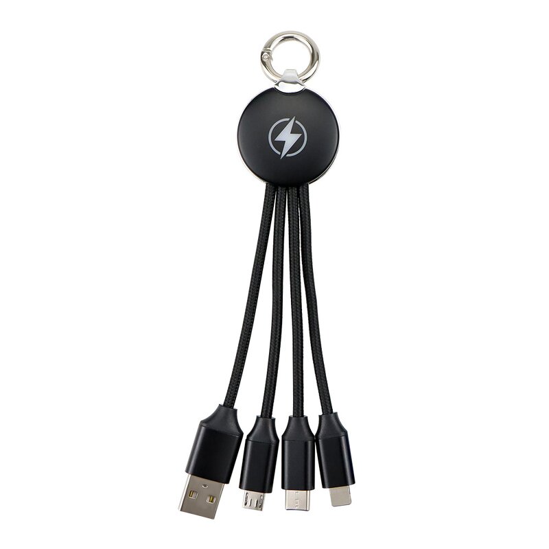 3-In-1 Keychain Cable Manufacturer - LED Logo TPE Jacketed Weaved Portable Charging Wire Gift