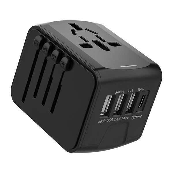 Universal Travel Adapter Manufacturer - 60W QC3.0 Type-C 3 USB Ports UK US AU EU Charger Adapter