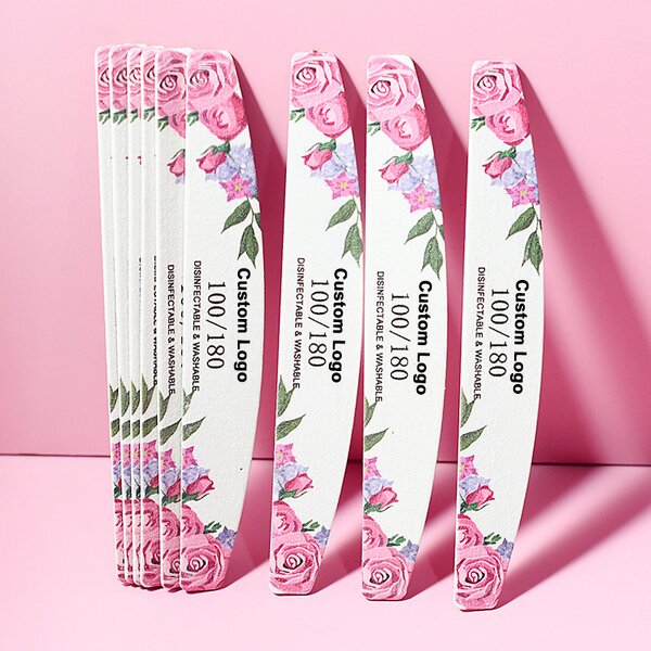 Nail File Manufacturer - High Quality Grit Wooden Pink Rose Half Moon 100/180