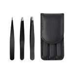 Eyebrow Tweezers Set Manufacturer - Private Label Black Straight Tip Stainless Steel