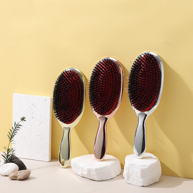 Hair Brush Manufacturer - Gold Silver Electroplated Boar Bristle Paddle Anti Static