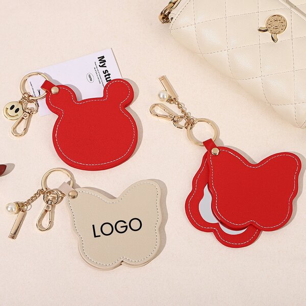 Makeup Mirror Manufacturer - Fashionable Student Leather Butterfly Keychain Portable