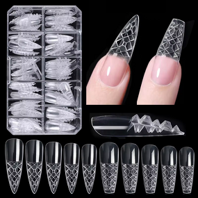 Glass Nail Tips Manufacturer - Nail Art Piece Box Transparent Trapezoidal Pointed 3D