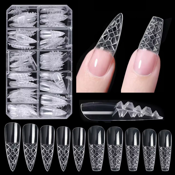 Glass Nail Tips Manufacturer - Nail Art Piece Box Transparent Trapezoidal Pointed 3D