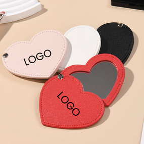 Cosmetic Mirror Manufacturer - Portable High-End Leather Love Heart-Shaped Rotating