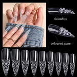 Glass Nail Tips Manufacturer - Nail Art Piece Box Transparent Trapezoidal Pointed 3D