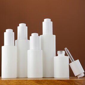 Cosmetic Bottles Manufacturer - Customized White Glass for Lotion Serum with Pressing Dropper