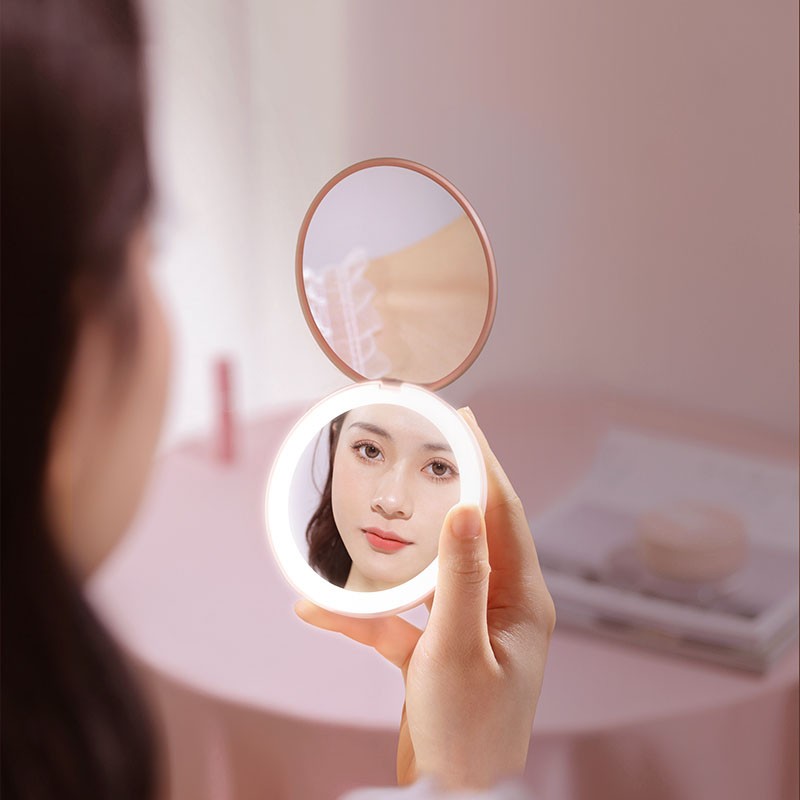 Portable Makeup Mirror Manufacturer - Folding Mini LED Light 2X Magnifying Rechargeable Pocket