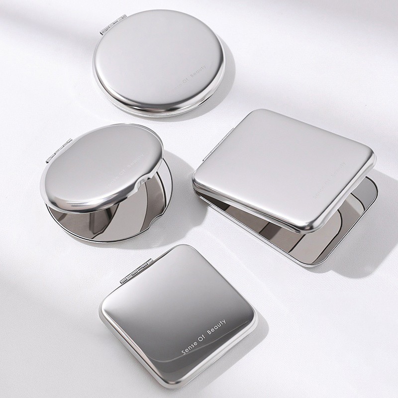 Pocket Makeup Mirror Manufacturer - Custom Logo Stainless Steel Double-sided Compact Folding Mini