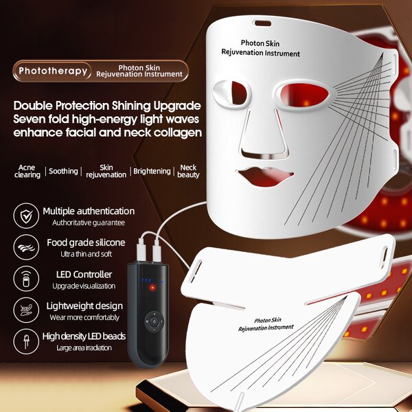Silicone LED Light Therapy Mask Manufacturer - 2025 Near-Infrared Face Neck Anti-Aging Fine Lines Wrinkle Kit
