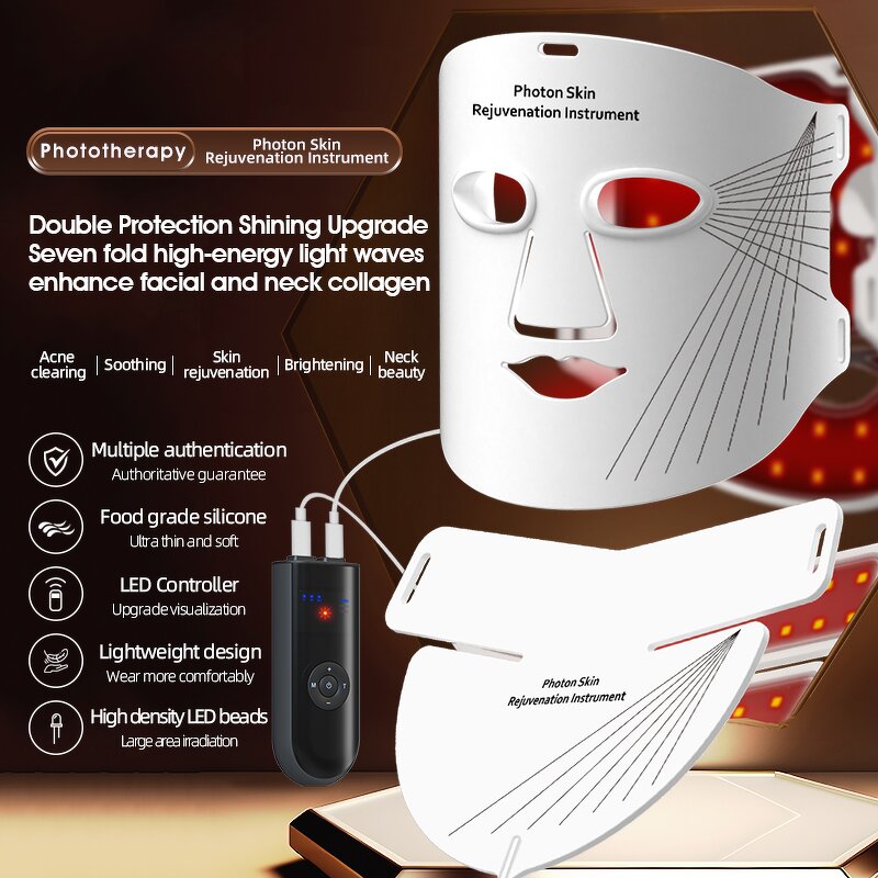 Silicone LED Light Therapy Mask Manufacturer - 2025 Near-Infrared Face Neck Anti-Aging Fine Lines Wrinkle Kit